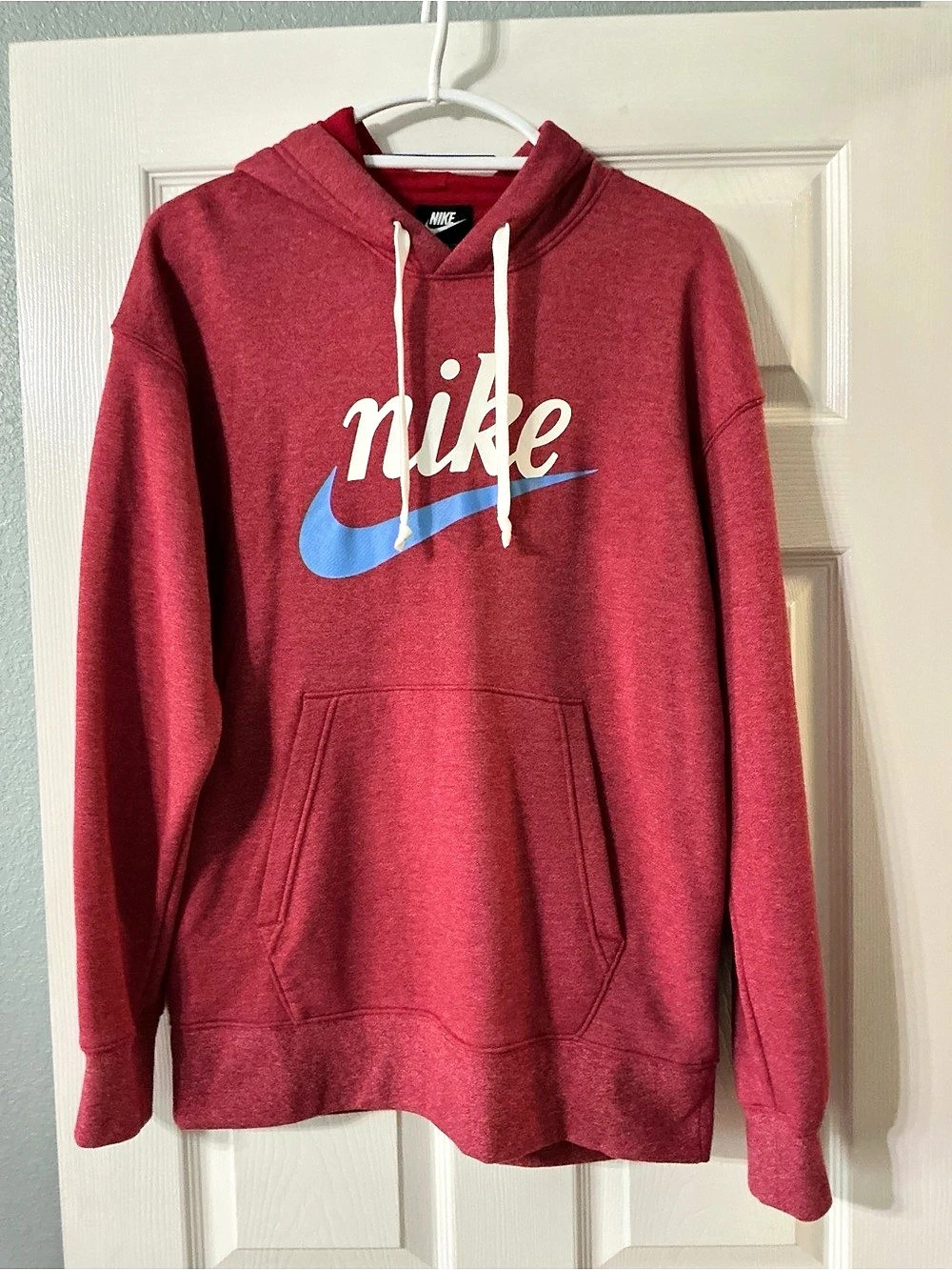 Nike Red & Blue Script Logo Hoodie Size Medium
